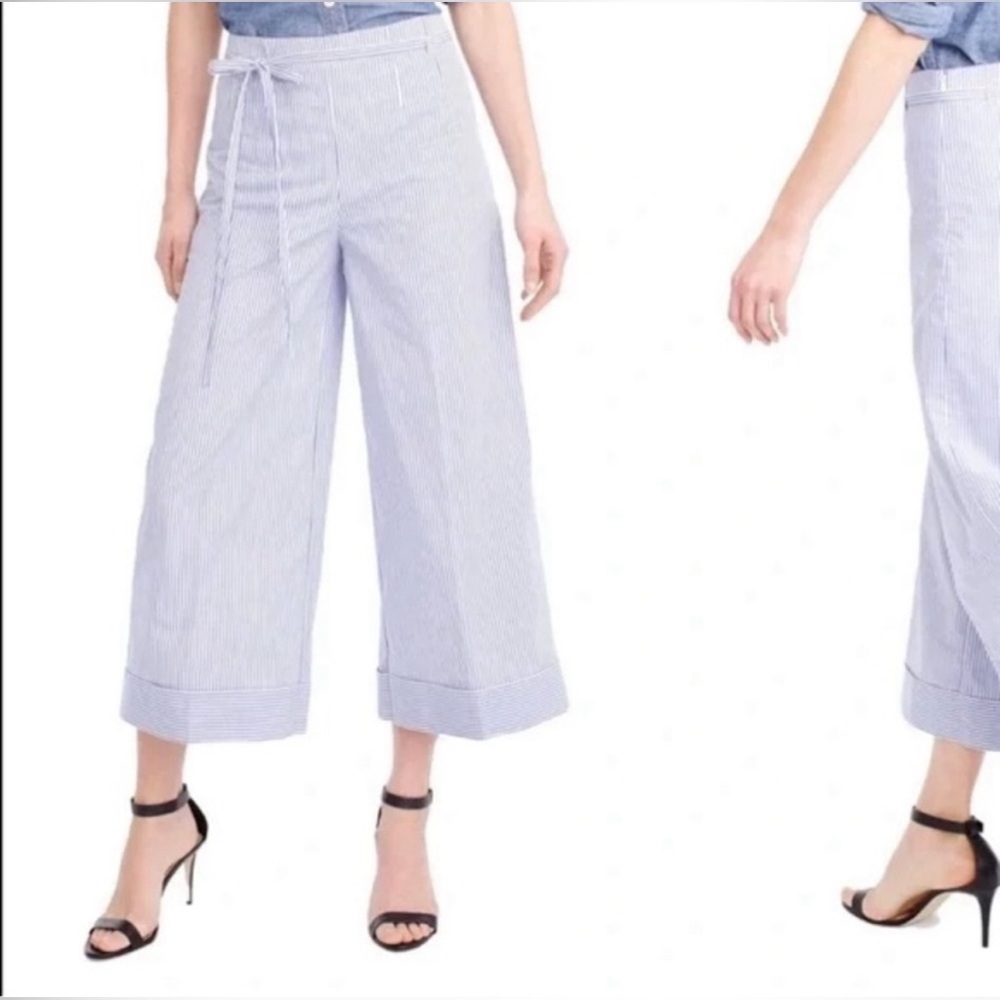 J.Crew High Waisted Blue/White Striped Wide Leg Trousers